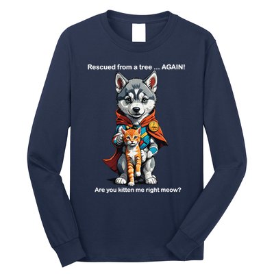 Cute Adorable Funny Gift Superhero Husky Puppy Cartoon Humor Long Sleeve Shirt