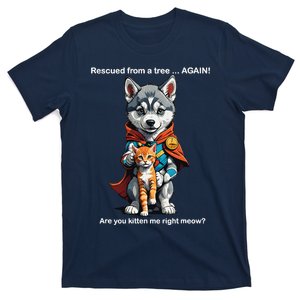 Cute Adorable Funny Gift Superhero Husky Puppy Cartoon Humor T-Shirt