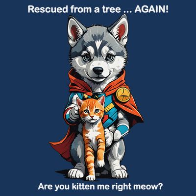 Cute Adorable Funny Gift Superhero Husky Puppy Cartoon Humor T-Shirt