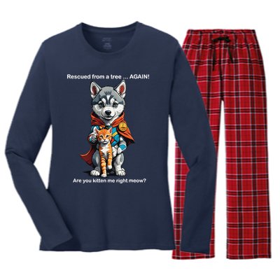 Cute Adorable Funny Gift Superhero Husky Puppy Cartoon Humor Women's Long Sleeve Flannel Pajama Set 