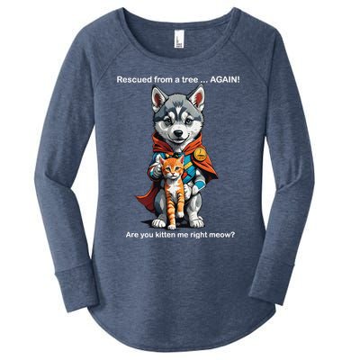 Cute Adorable Funny Gift Superhero Husky Puppy Cartoon Humor Women's Perfect Tri Tunic Long Sleeve Shirt