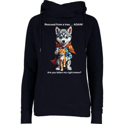 Cute Adorable Funny Gift Superhero Husky Puppy Cartoon Humor Womens Funnel Neck Pullover Hood