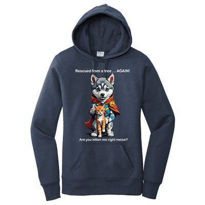 Cute Adorable Funny Gift Superhero Husky Puppy Cartoon Humor Women's Pullover Hoodie