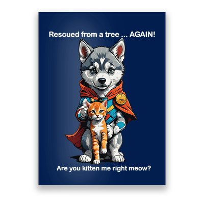 Cute Adorable Funny Gift Superhero Husky Puppy Cartoon Humor Poster
