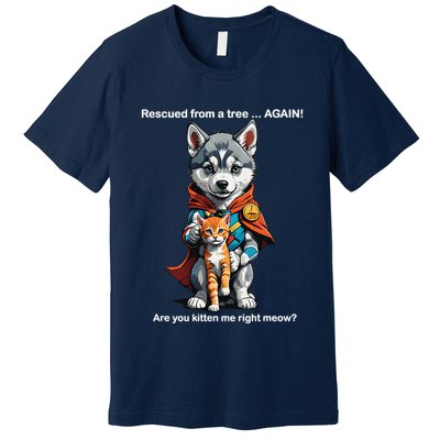 Cute Adorable Funny Gift Superhero Husky Puppy Cartoon Humor Premium T-Shirt