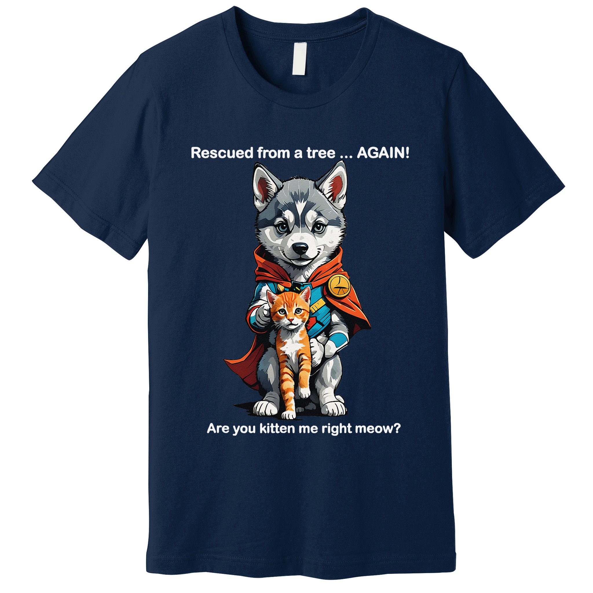Cute Adorable Funny Gift Superhero Husky Puppy Cartoon Humor Premium T-Shirt