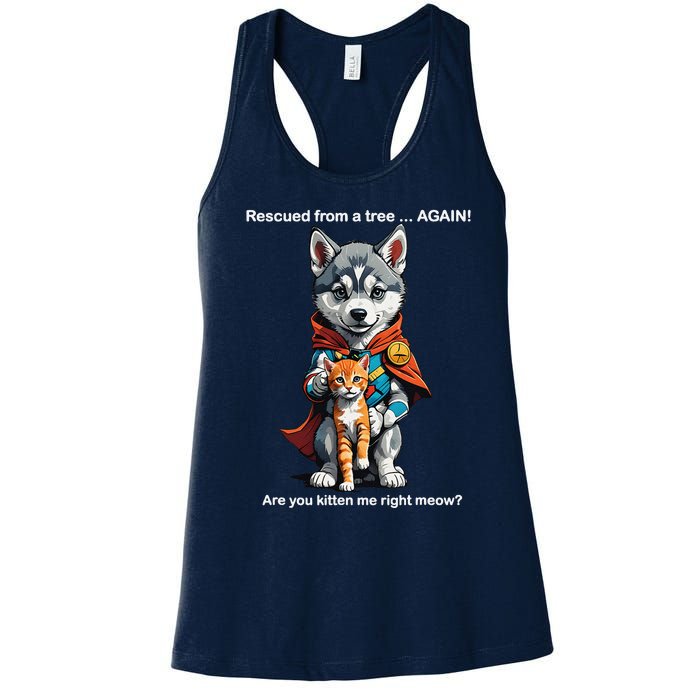 Cute Adorable Funny Gift Superhero Husky Puppy Cartoon Humor Women's Racerback Tank