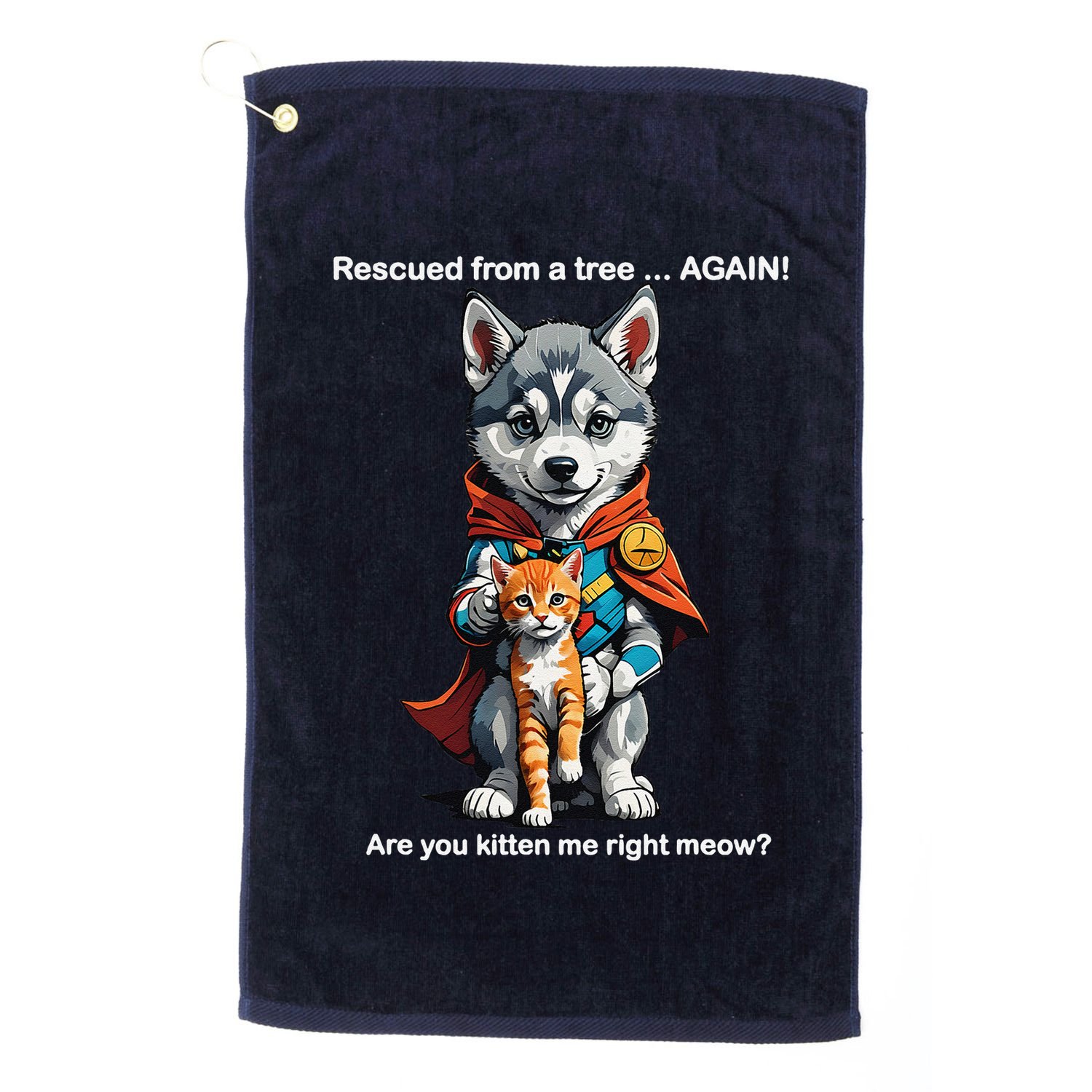 Cute Adorable Funny Gift Superhero Husky Puppy Cartoon Humor Golf Towel