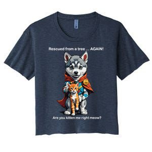 Cute Adorable Funny Gift Superhero Husky Puppy Cartoon Humor Women's Crop Top Tee