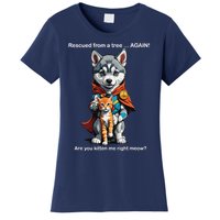 Cute Adorable Funny Gift Superhero Husky Puppy Cartoon Humor Women's T-Shirt