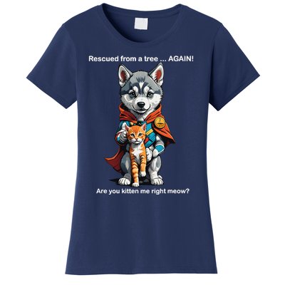 Cute Adorable Funny Gift Superhero Husky Puppy Cartoon Humor Women's T-Shirt