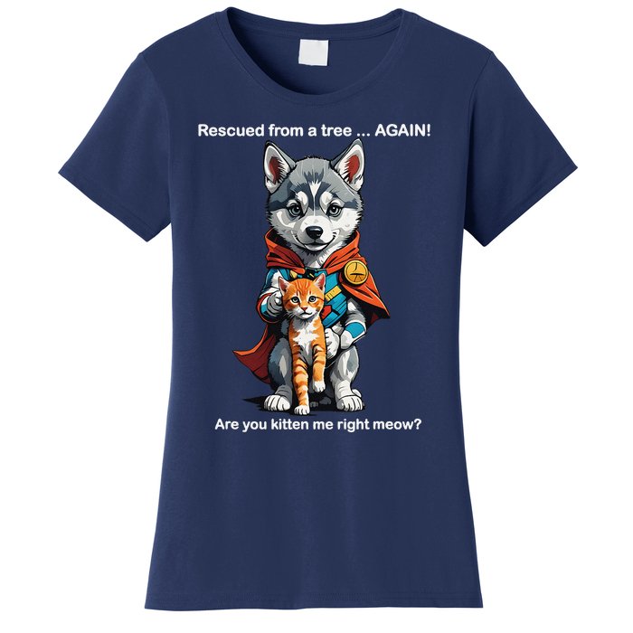 Cute Adorable Funny Gift Superhero Husky Puppy Cartoon Humor Women's T-Shirt