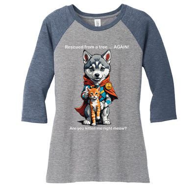 Cute Adorable Funny Gift Superhero Husky Puppy Cartoon Humor Women's Tri-Blend 3/4-Sleeve Raglan Shirt