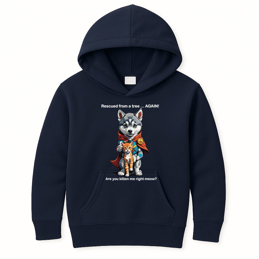 Cute Adorable Funny Gift Superhero Husky Puppy Cartoon Humor Kids Hoodie