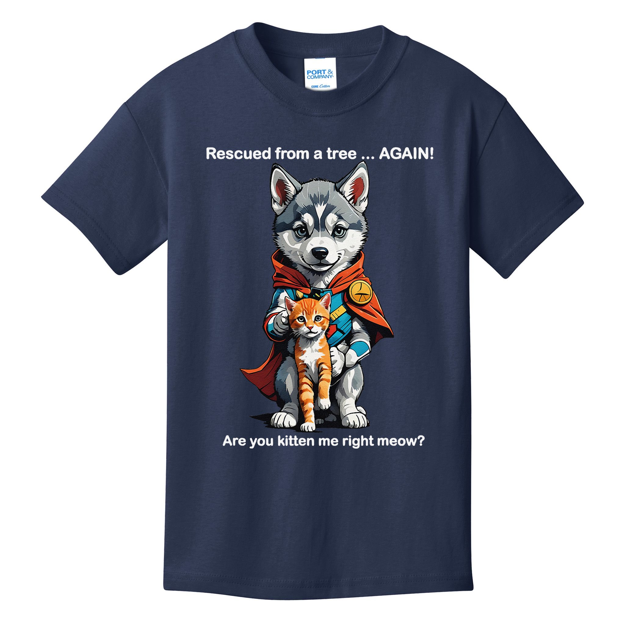 Cute Adorable Funny Gift Superhero Husky Puppy Cartoon Humor Kids T-Shirt