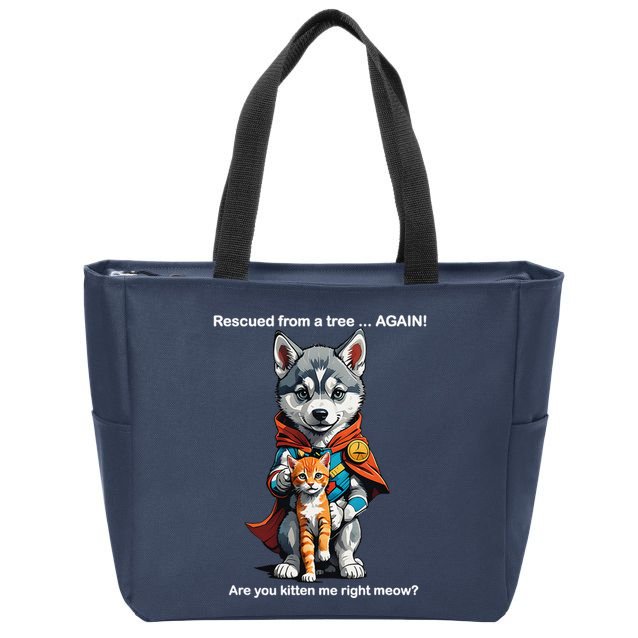 Cute Adorable Funny Gift Superhero Husky Puppy Cartoon Humor Zip Tote Bag