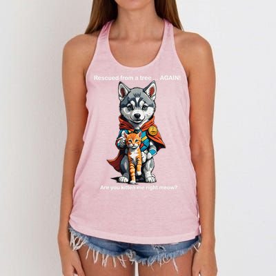 Cute Adorable Funny Gift Superhero Husky Puppy Cartoon Humor Women's Knotted Racerback Tank