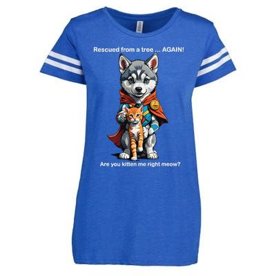 Cute Adorable Funny Gift Superhero Husky Puppy Cartoon Humor Enza Ladies Jersey Football T-Shirt