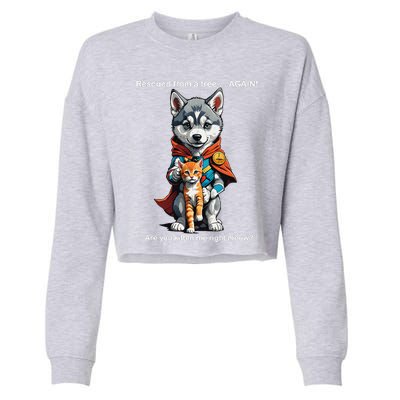 Cute Adorable Funny Gift Superhero Husky Puppy Cartoon Humor Cropped Pullover Crew