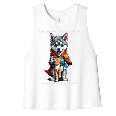 Cute Adorable Funny Gift Superhero Husky Puppy Cartoon Humor Women's Racerback Cropped Tank