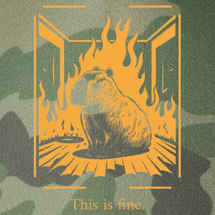 Capybara Amidst Flames This Is Fine Meme Art Legacy Tie Dye Trucker Hat