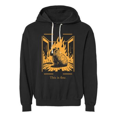 Capybara Amidst Flames This Is Fine Meme Art Garment-Dyed Fleece Hoodie