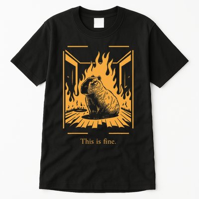 Capybara Amidst Flames This Is Fine Meme Art Tall T-Shirt