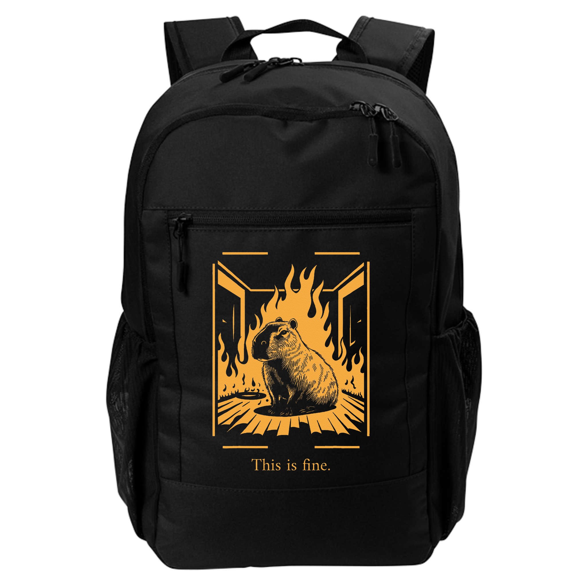 Capybara Amidst Flames This Is Fine Meme Art Backpack