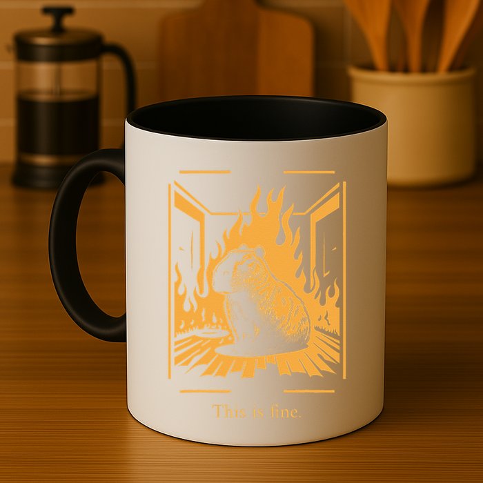 Capybara Amidst Flames This Is Fine Meme Art Mug