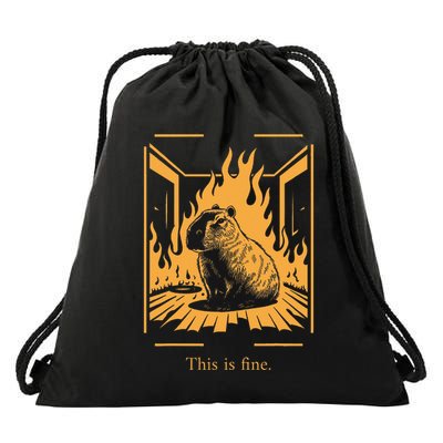 Capybara Amidst Flames This Is Fine Meme Art Drawstring Bag