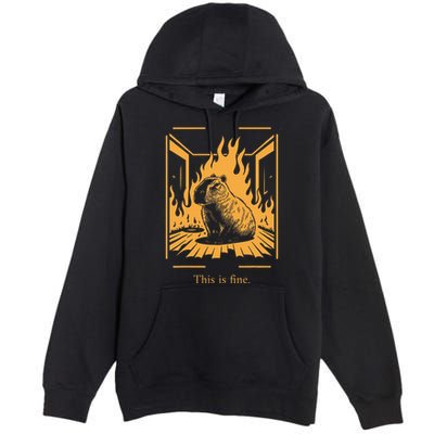 Capybara Amidst Flames This Is Fine Meme Art Premium Pullover Hoodie