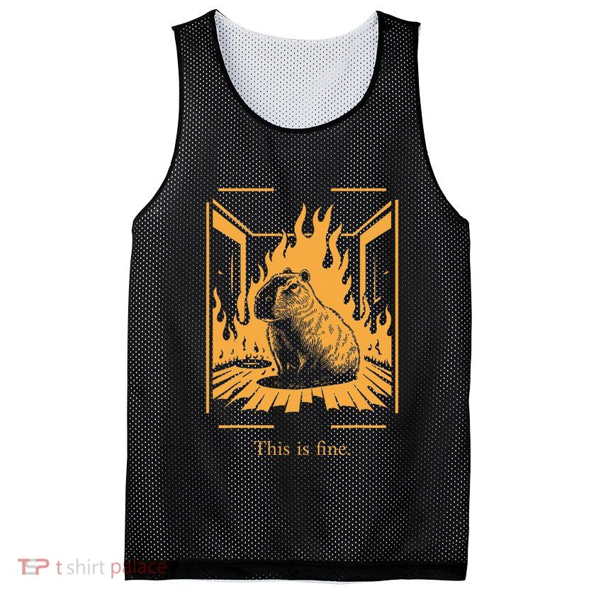 Capybara Amidst Flames This Is Fine Meme Art Mesh Reversible Basketball Jersey Tank