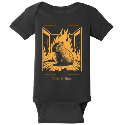 Capybara Amidst Flames This Is Fine Meme Art Baby Bodysuit
