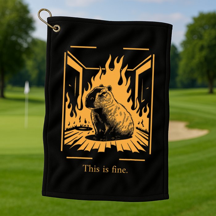Capybara Amidst Flames This Is Fine Meme Art Golf Towel