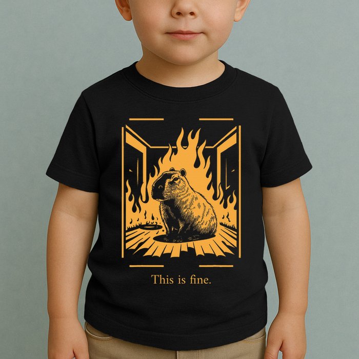 Capybara Amidst Flames This Is Fine Meme Art Toddler T-Shirt