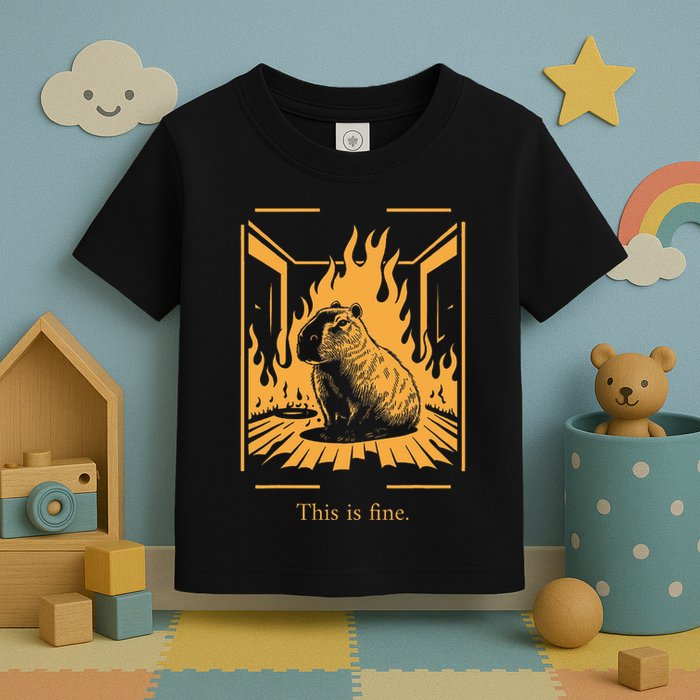 Capybara Amidst Flames This Is Fine Meme Art Toddler T-Shirt