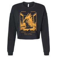 Capybara Amidst Flames This Is Fine Meme Art Cropped Pullover Crew
