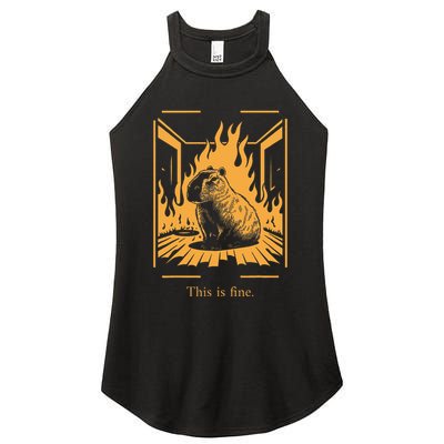 Capybara Amidst Flames This Is Fine Meme Art Women's Perfect Tri Rocker Tank