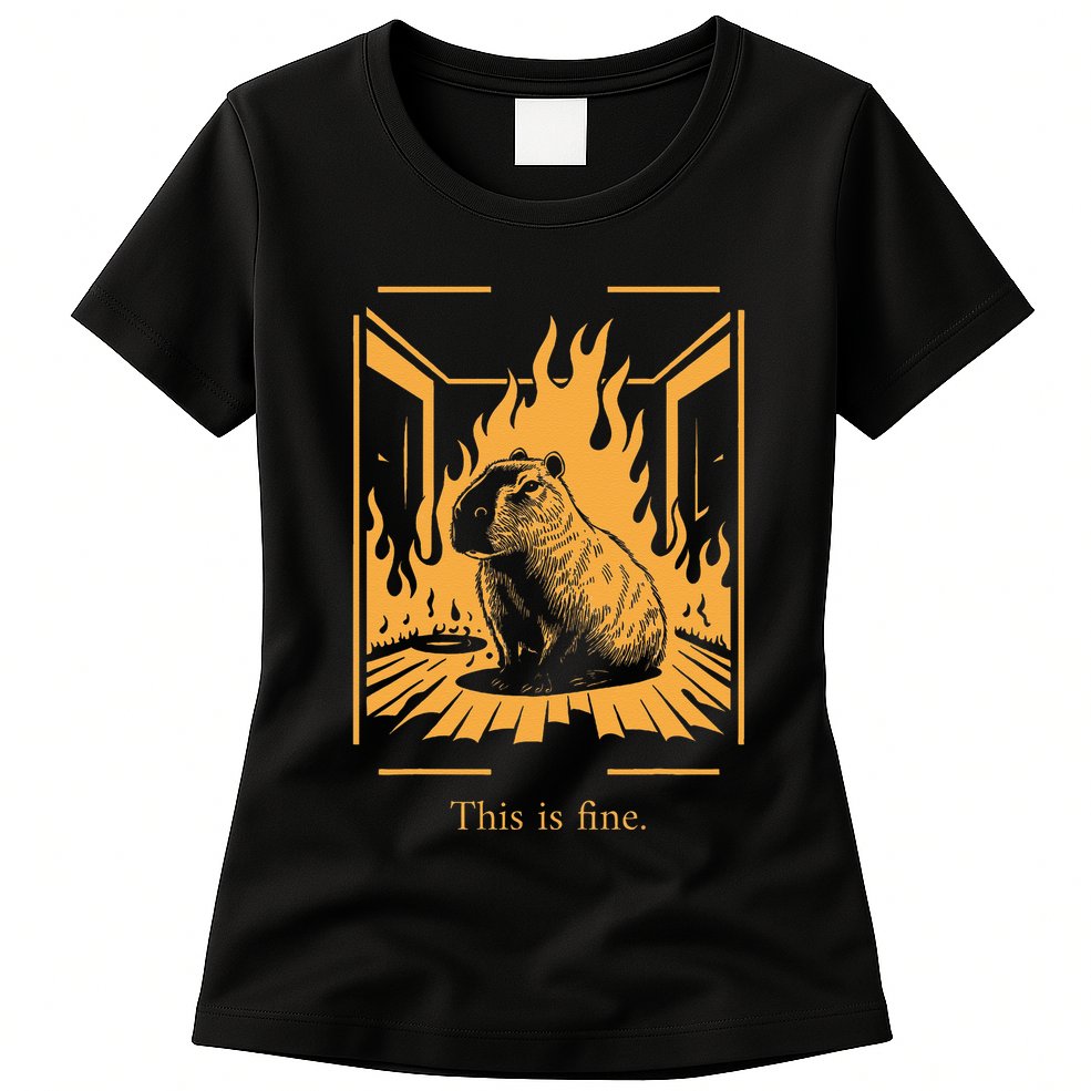 Capybara Amidst Flames This Is Fine Meme Art Womens T-Shirt