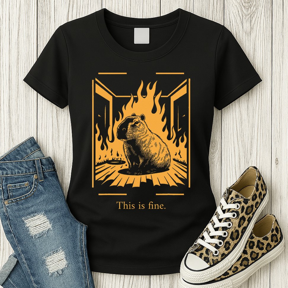 Capybara Amidst Flames This Is Fine Meme Art Womens T-Shirt