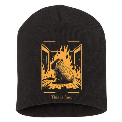 Capybara Amidst Flames This Is Fine Meme Art Short Acrylic Beanie