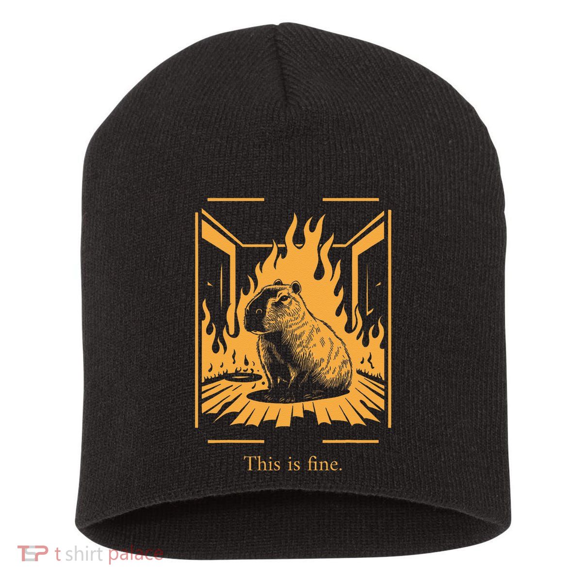 Capybara Amidst Flames This Is Fine Meme Art Short Acrylic Beanie
