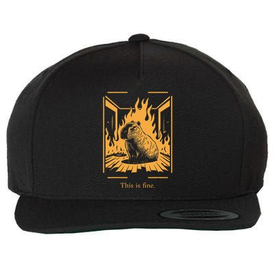 Capybara Amidst Flames This Is Fine Meme Art Wool Snapback Cap
