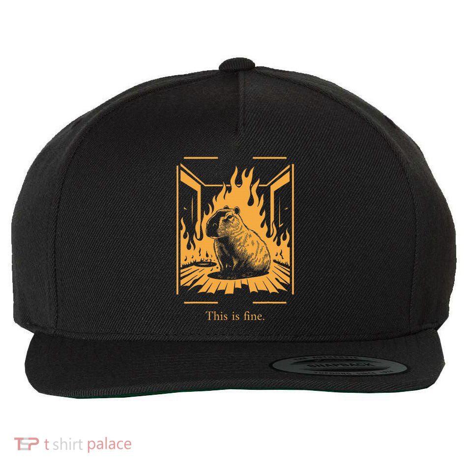 Capybara Amidst Flames This Is Fine Meme Art Wool Snapback Cap
