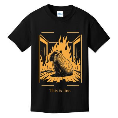 Capybara Amidst Flames This Is Fine Meme Art Kids T-Shirt