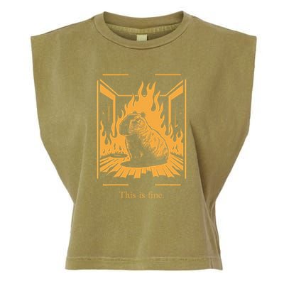 Capybara Amidst Flames This Is Fine Meme Art Garment-Dyed Women's Muscle Tee