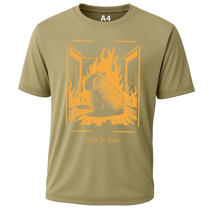 Capybara Amidst Flames This Is Fine Meme Art Performance Shirt