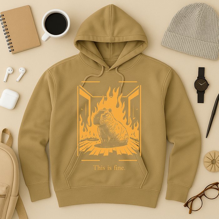 Capybara Amidst Flames This Is Fine Meme Art Hoodie