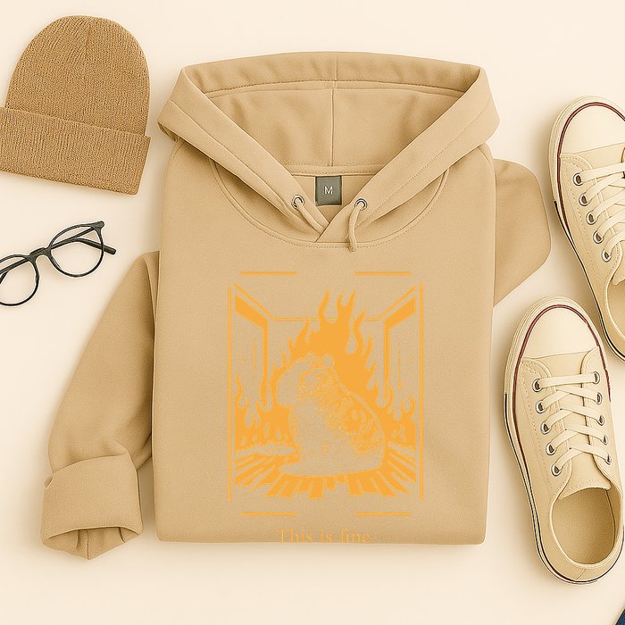 Capybara Amidst Flames This Is Fine Meme Art Hoodie