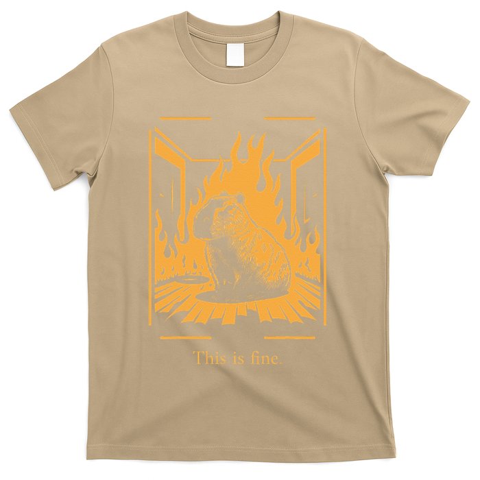 Capybara Amidst Flames This Is Fine Meme Art T-Shirt